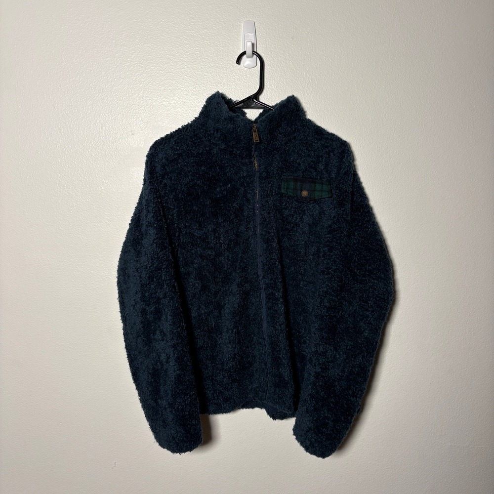 Pendleton Mens Sherpa Fleece Jacket Navy Blue Plaid Pocket Full Zip Large